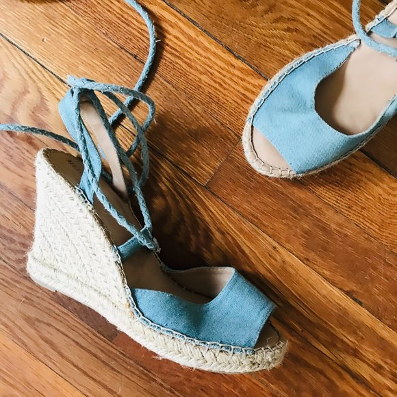 Merona Blue Lace Up Wedge Espadrille Sandals - Picture 3 of 6